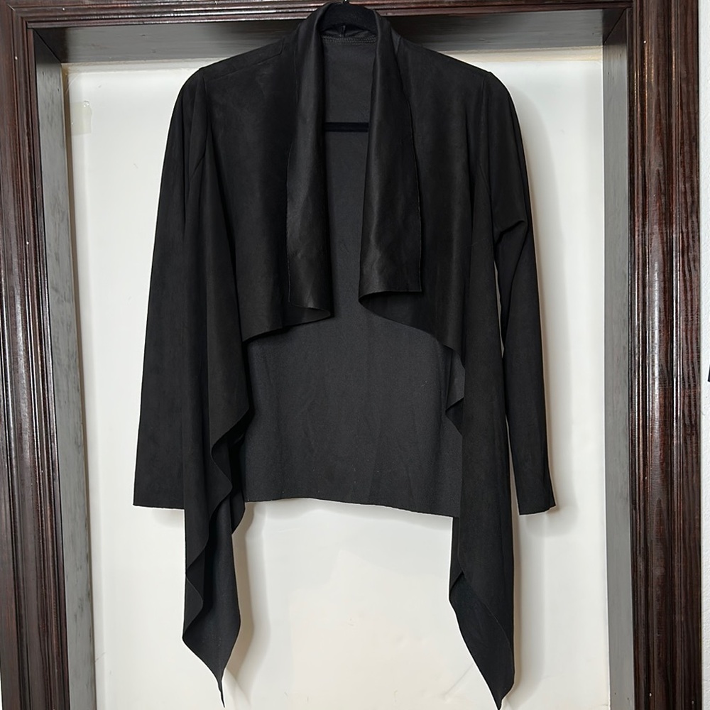 Elegant Black Waterfall Faux Suede Jacket